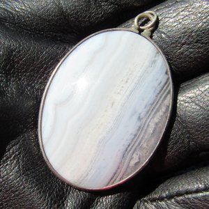 Blue Lace Agate Pendant w Sterling Silver